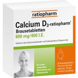 Packung von Calcium D3-ratiopharm Brausetabletten zur Unterstützung bei Osteoporose.
