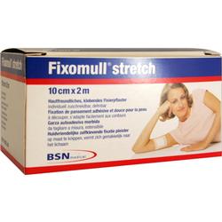 Eine Schachtel Fixierpflaster mit einer Frau, die einen Verband am Arm trägt.